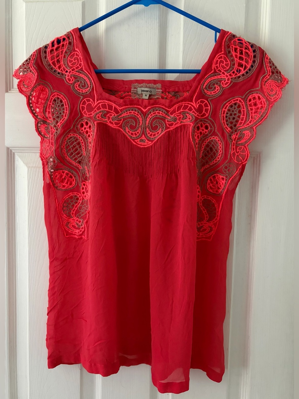 Embroidered Red Cap-Sleeve Camisole